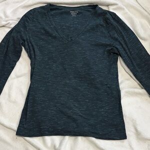 Merona Heathered Dark Teal V-Neck Long Sleeve Top